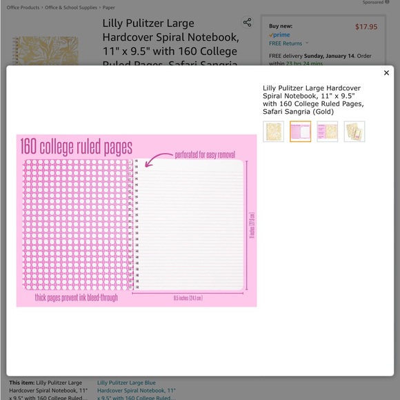 NIP Lilly Pulitzer Large notebook Safari sangria gold - Picture 3 of 8